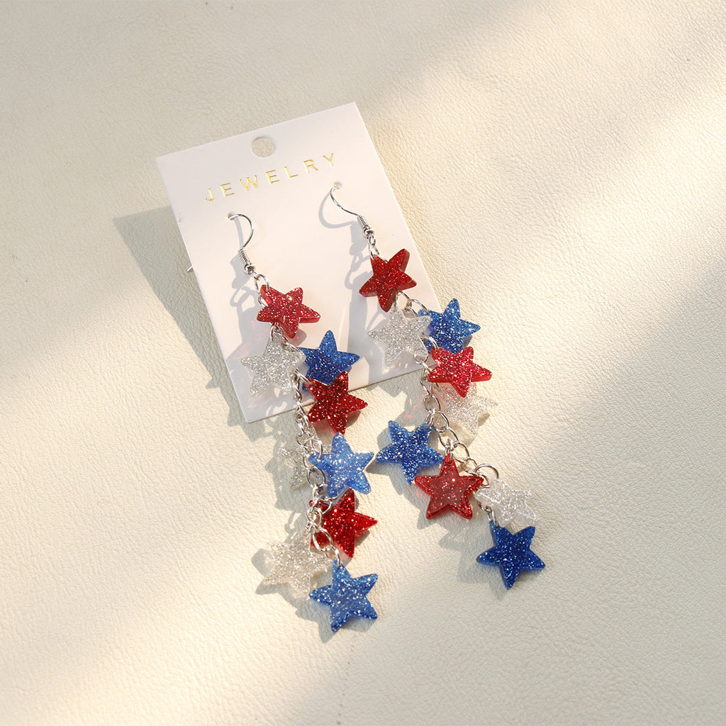 Glitter Star Pendant Dangle Earrings — red blue earrings, view 3