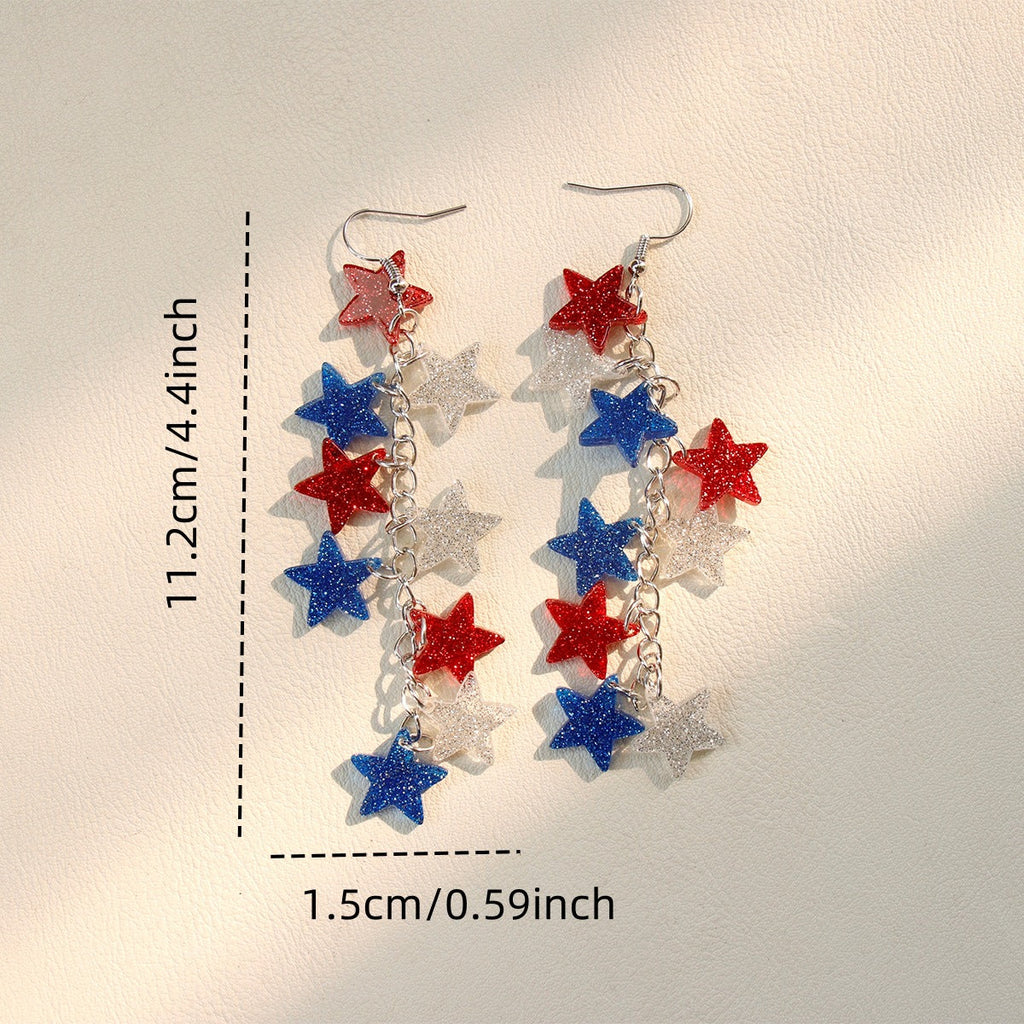 Glitter Star Pendant Dangle Earrings — red blue earrings, view 4
