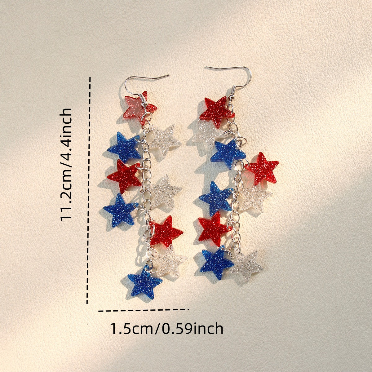 Glitter Star Pendant Dangle Earrings — red blue earrings, view 4