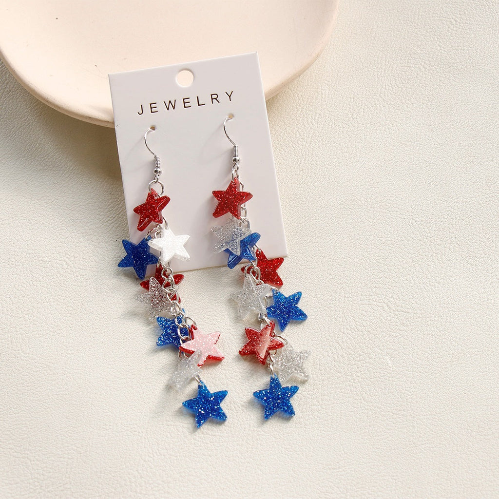 Glitter Star Pendant Dangle Earrings — red blue earrings, view 5
