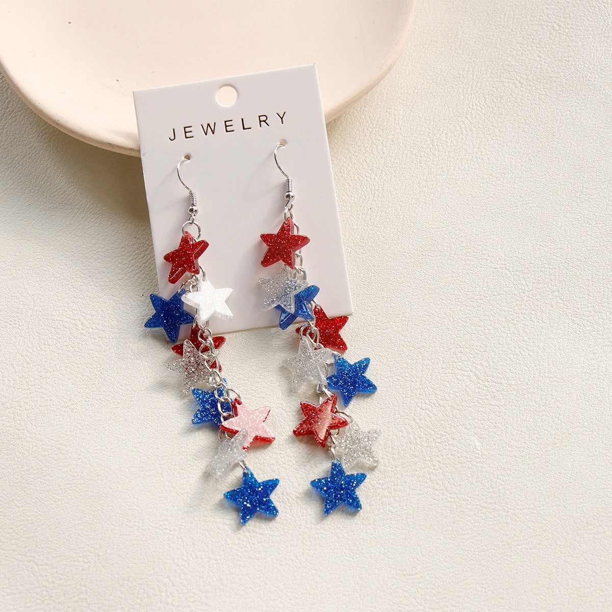 Glitter Star Pendant Dangle Earrings — red blue earrings, view 5