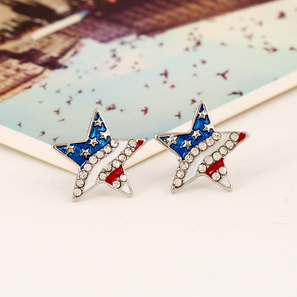 Flag Star Rhinestone Stud Earrings — earrings, view 2