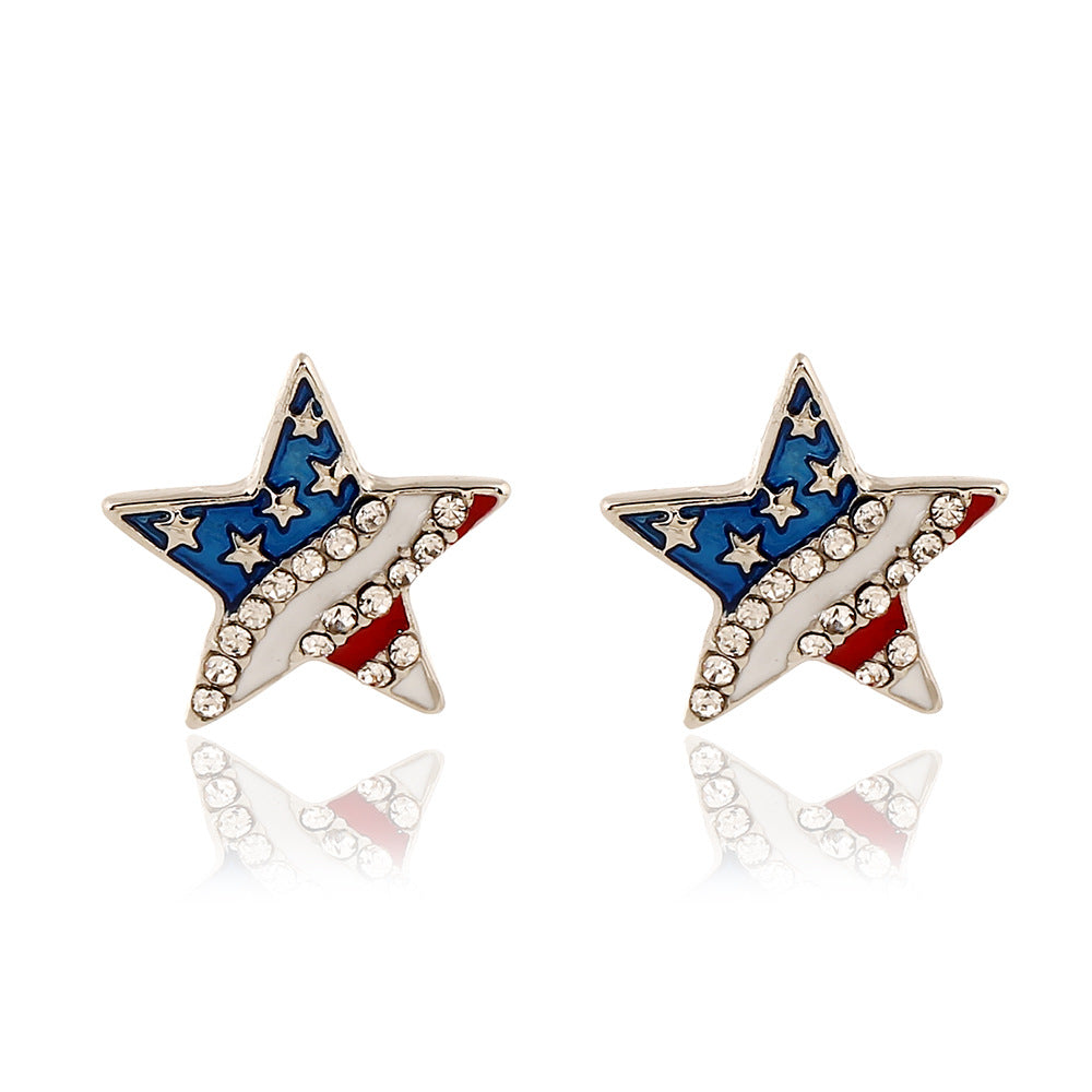 Flag Star Rhinestone Stud Earrings — earrings, view 3