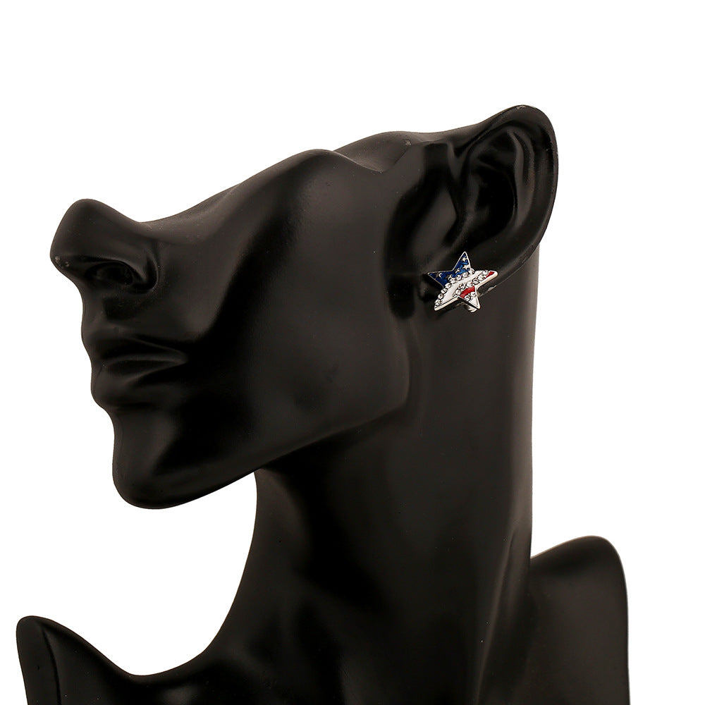 Flag Star Rhinestone Stud Earrings — earrings, view 4