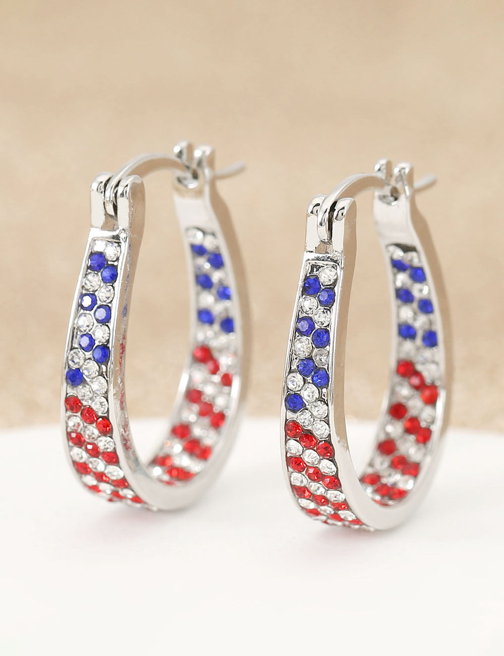 Electroplated Rhinestone Hoop Earrings — silver earrings