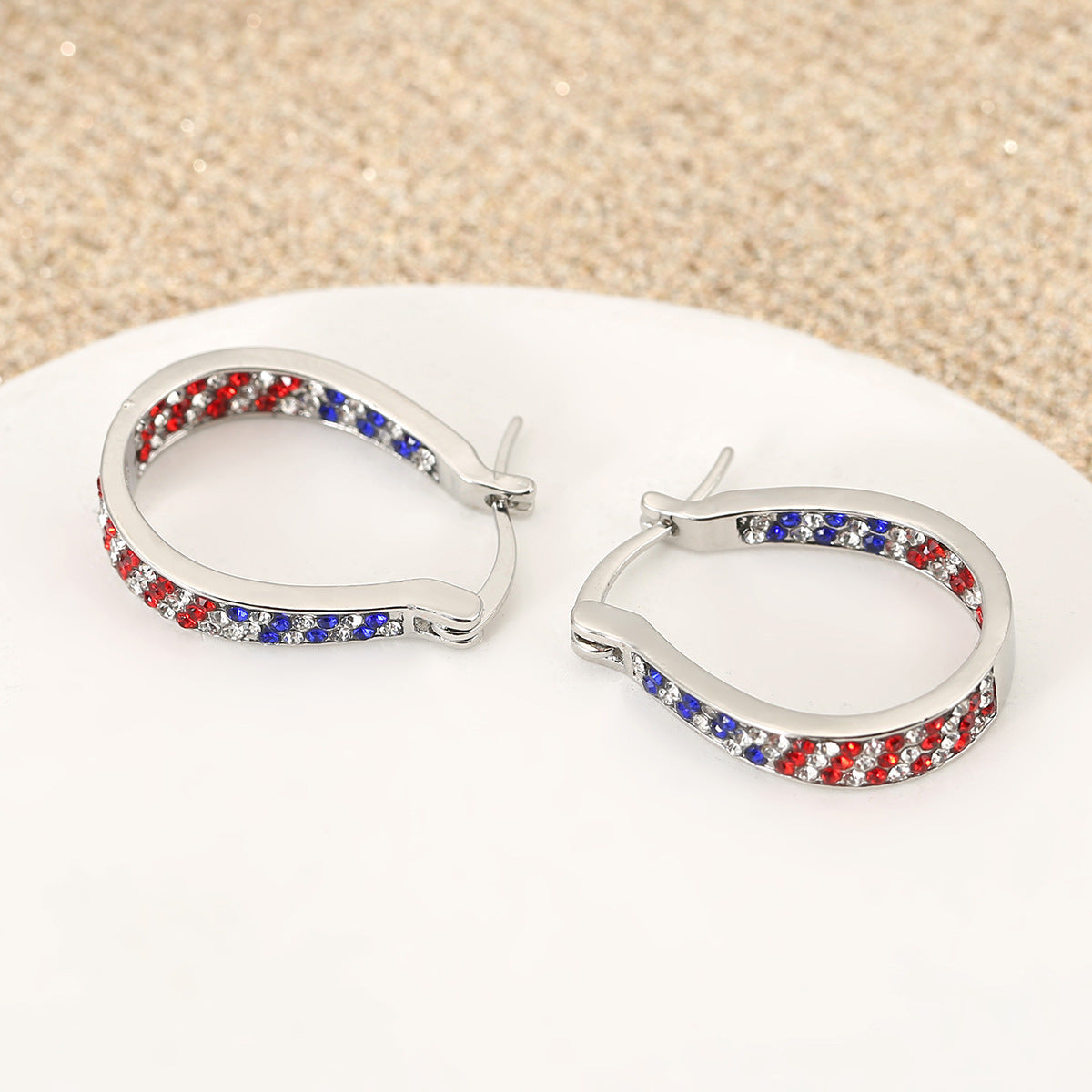 Electroplated Rhinestone Hoop Earrings — silver earrings, view 2