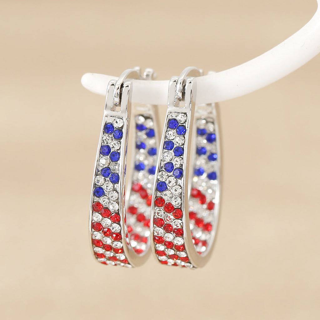 Electroplated Rhinestone Hoop Earrings — silver earrings, view 3