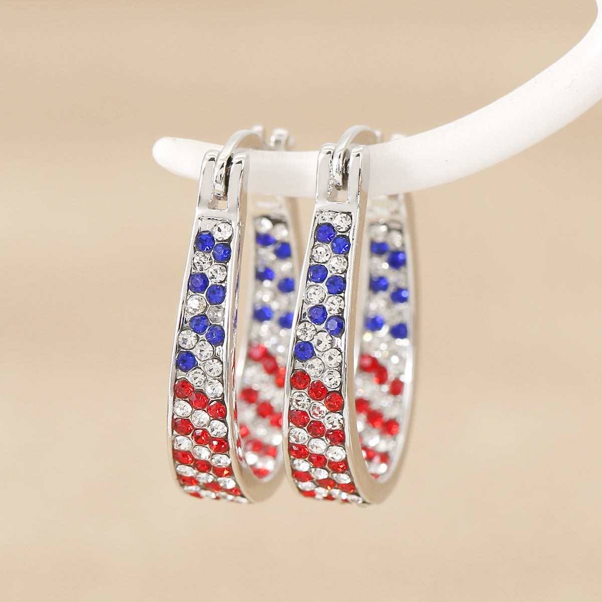 Electroplated Rhinestone Hoop Earrings — silver earrings, view 3