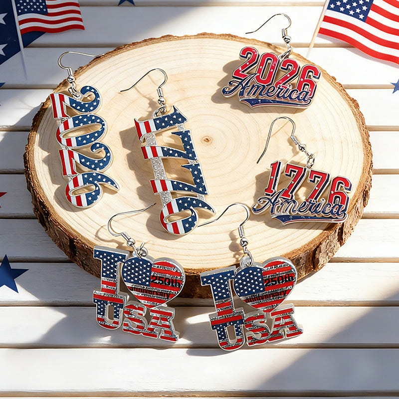 Flag Letter Pendant Hook Earrings — earrings, view 2