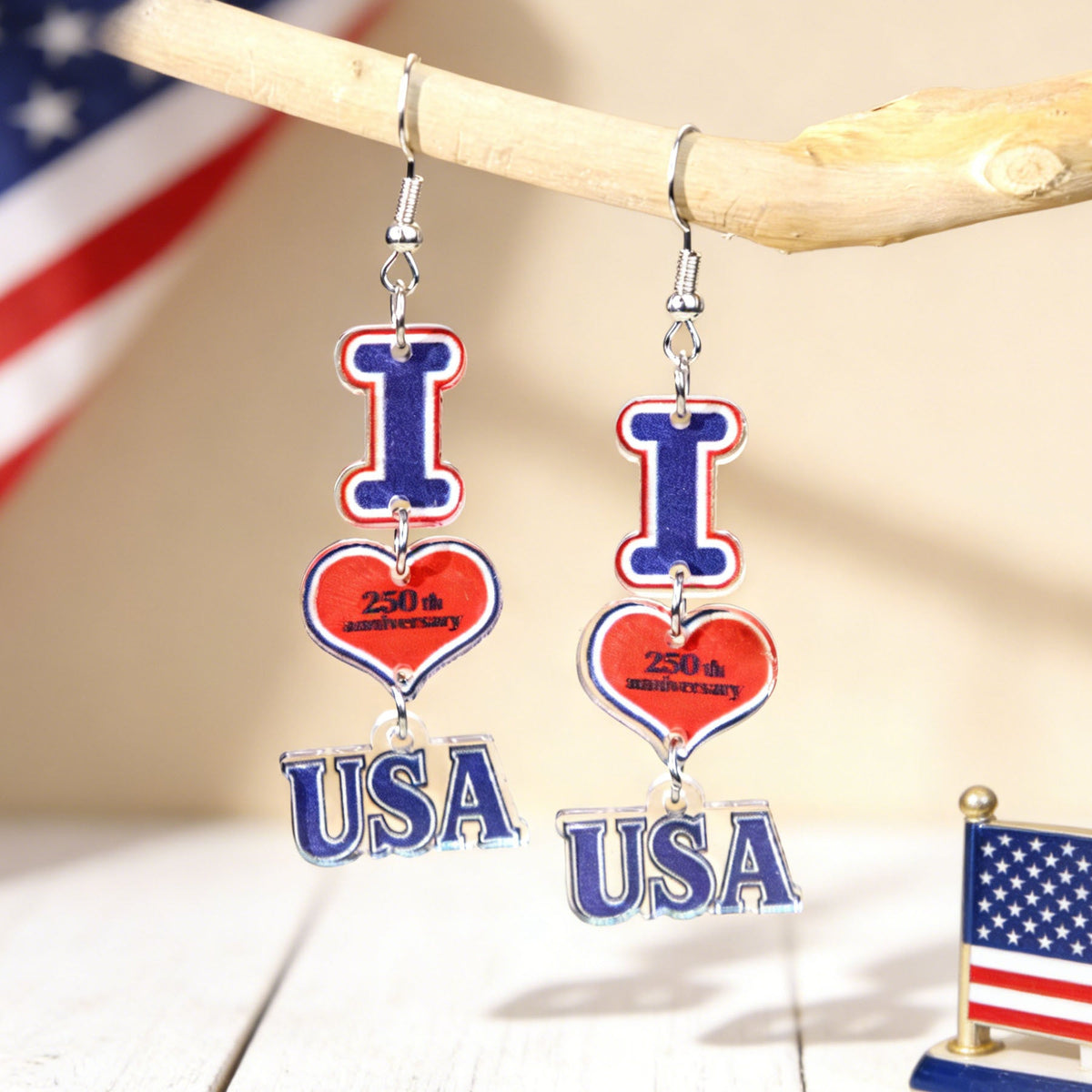 Flag Bowknot Pendant Hook Earrings — earrings, view 2