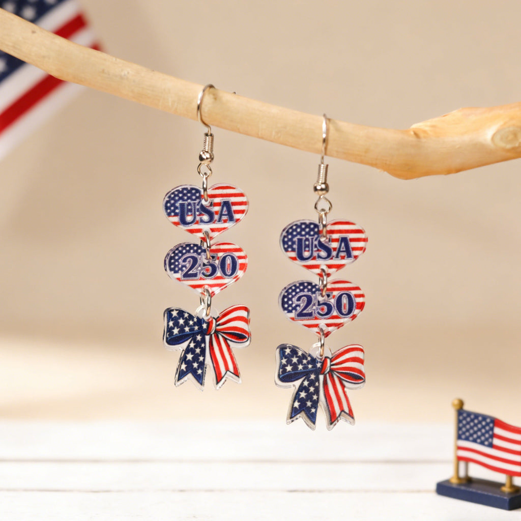 Flag Bowknot Pendant Hook Earrings — earrings, view 3