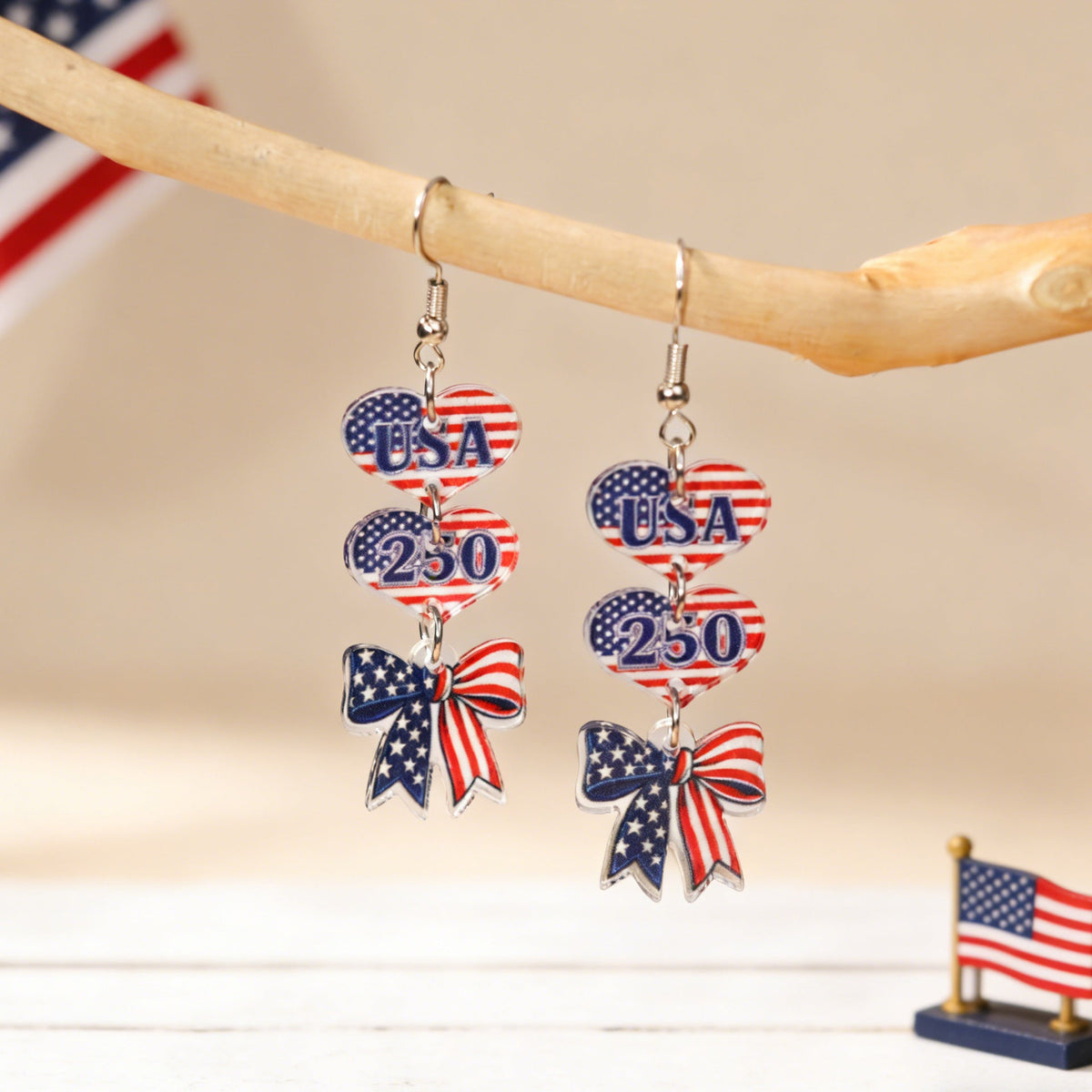 Flag Bowknot Pendant Hook Earrings — earrings, view 3