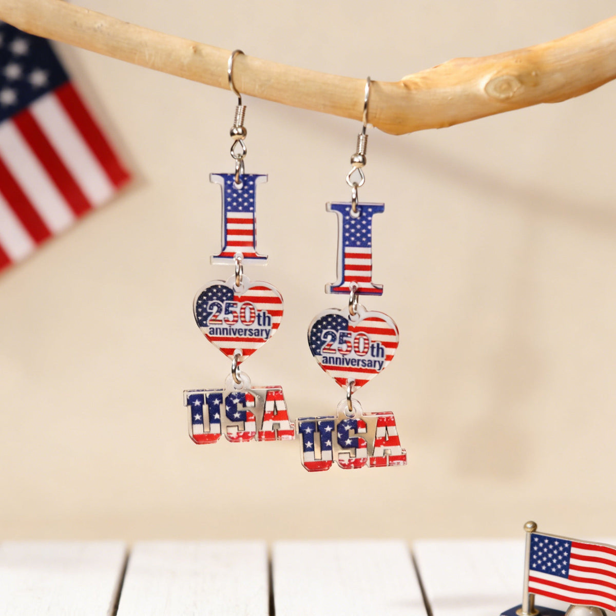Flag Bowknot Pendant Hook Earrings — earrings, view 4