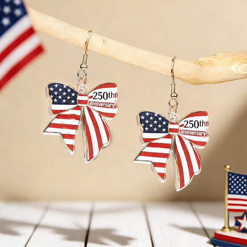 Flag Bowknot Pendant Hook Earrings — earrings, view 7