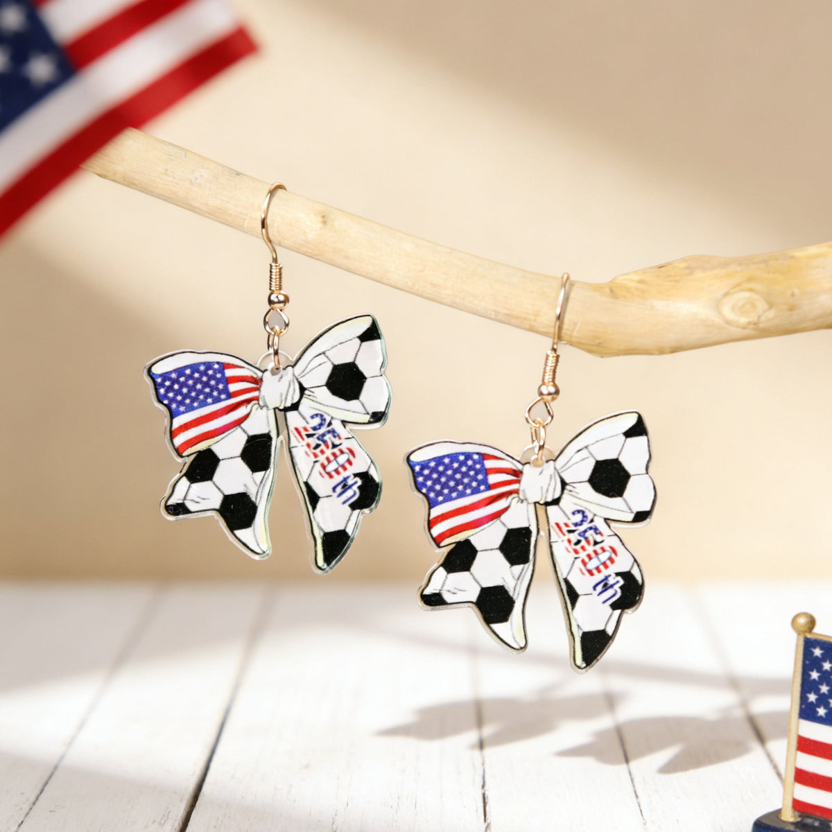 Flag Bowknot Pendant Hook Earrings — earrings, view 9