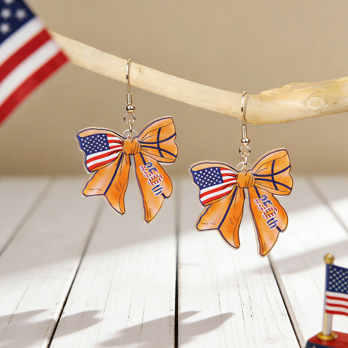 Flag Bowknot Pendant Hook Earrings — earrings, view 11