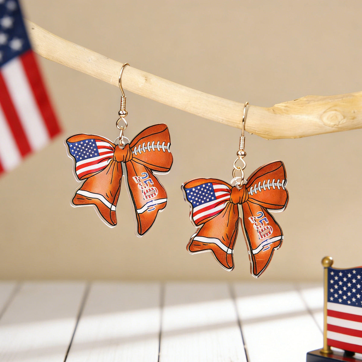 Flag Bowknot Pendant Hook Earrings — earrings, view 13
