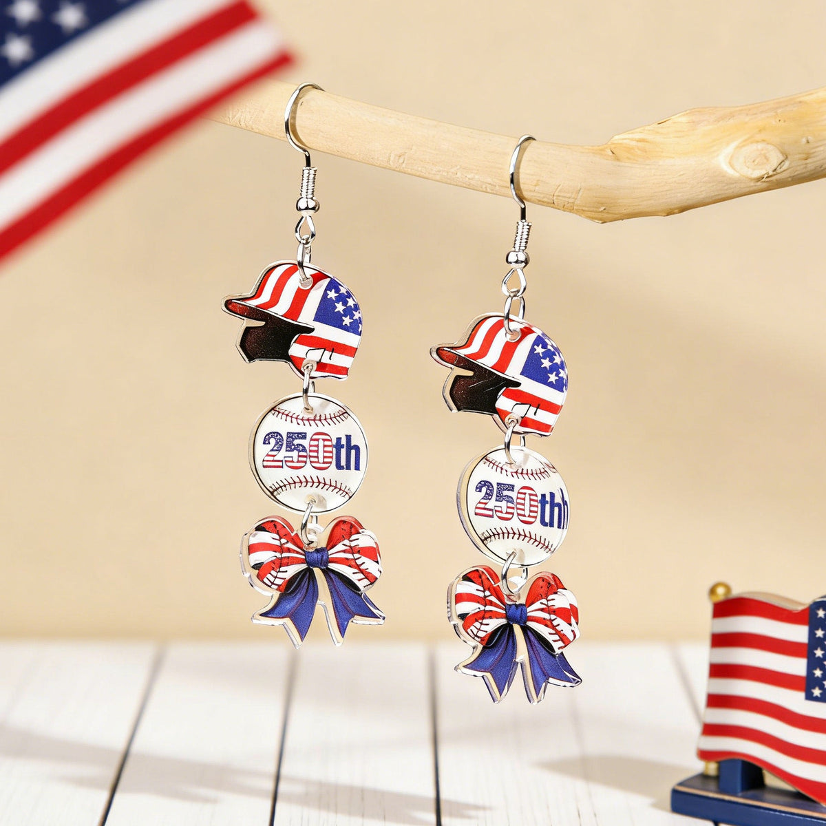 Flag Bowknot Pendant Hook Earrings — earrings, view 15