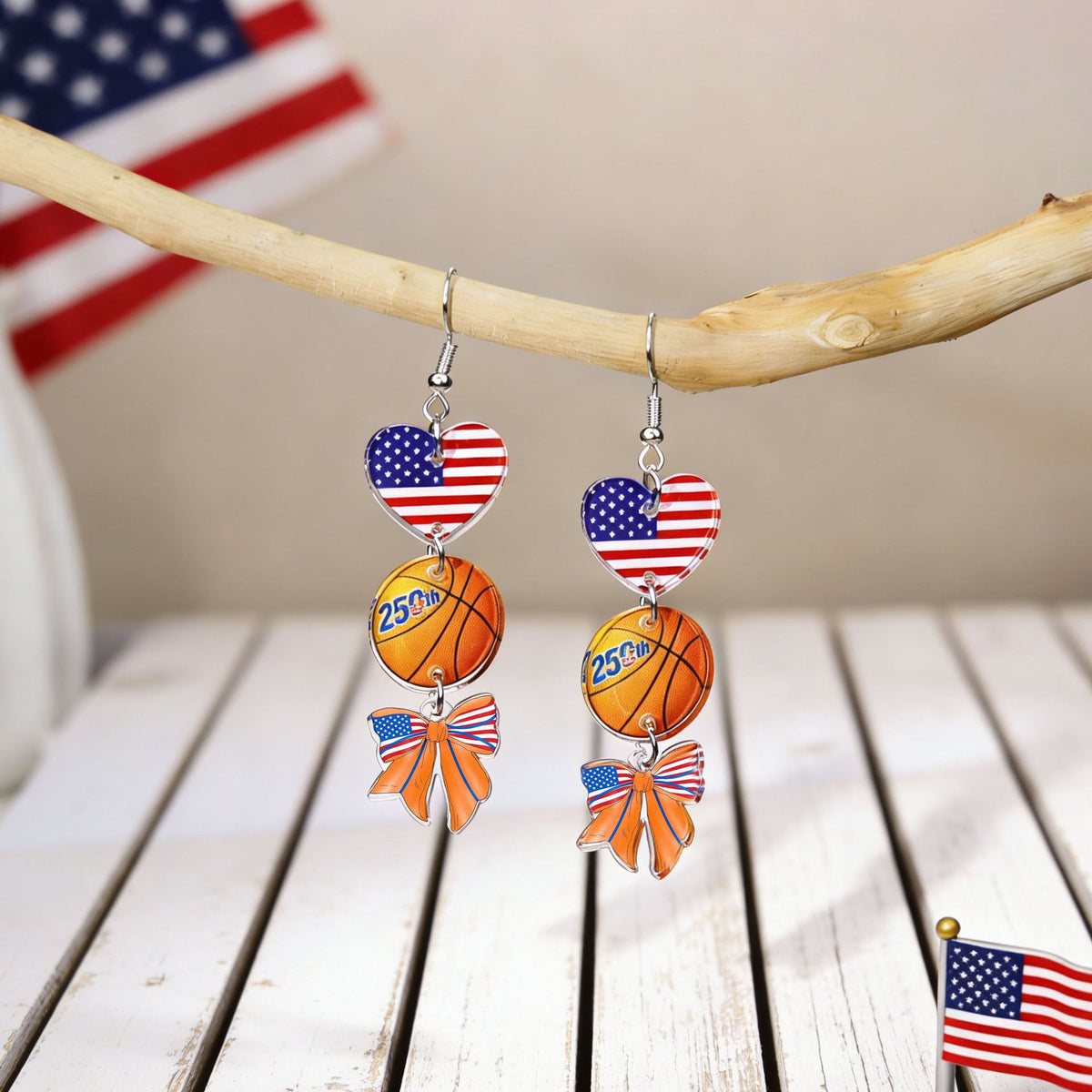 Flag Bowknot Pendant Hook Earrings — earrings, view 16