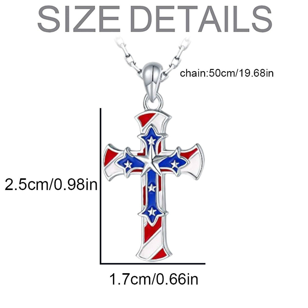 Flag Pattern Cross Necklace — silver necklace, view 5