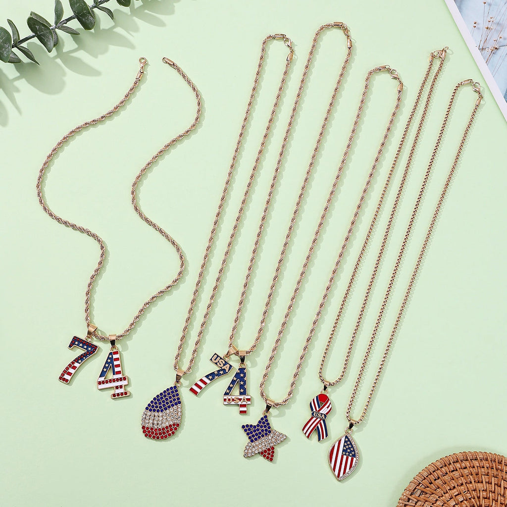 USA Flag Letter Pendant Necklace — necklace, view 3