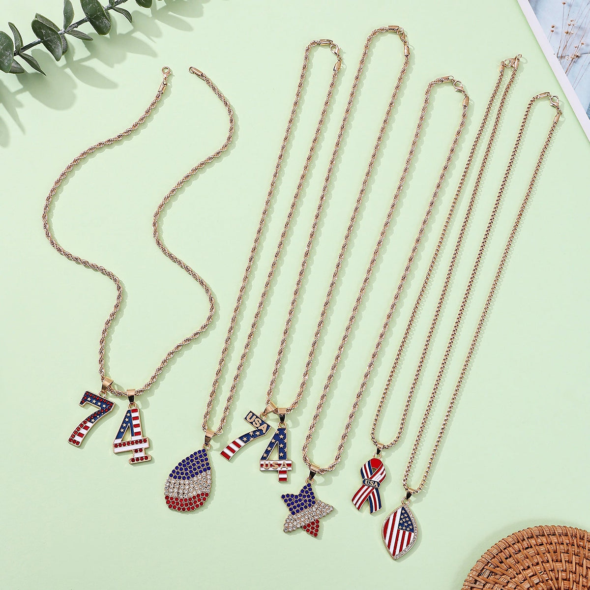 USA Flag Letter Pendant Necklace — necklace, view 3
