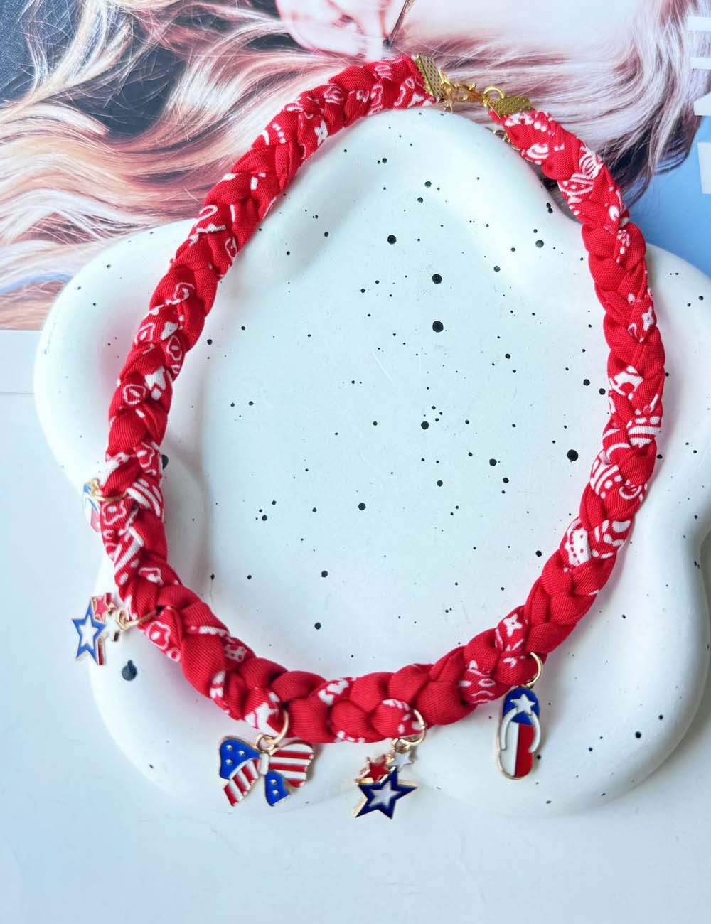 Woven Flag Pendant Choker — red necklace