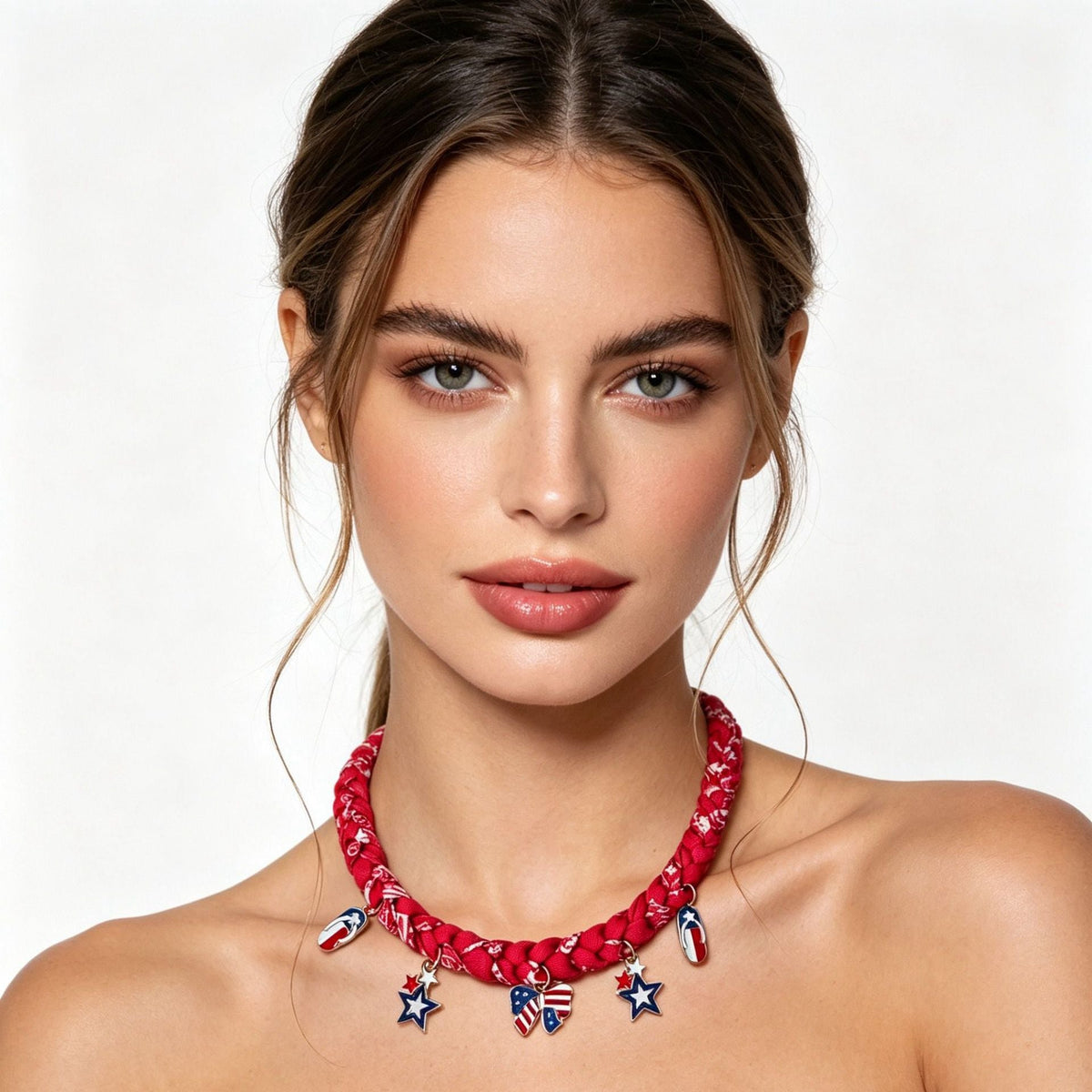 Woven Flag Pendant Choker — red necklace, view 2