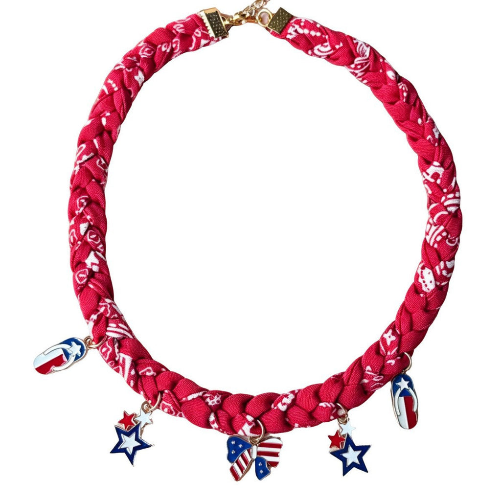 Woven Flag Pendant Choker — red necklace, view 4