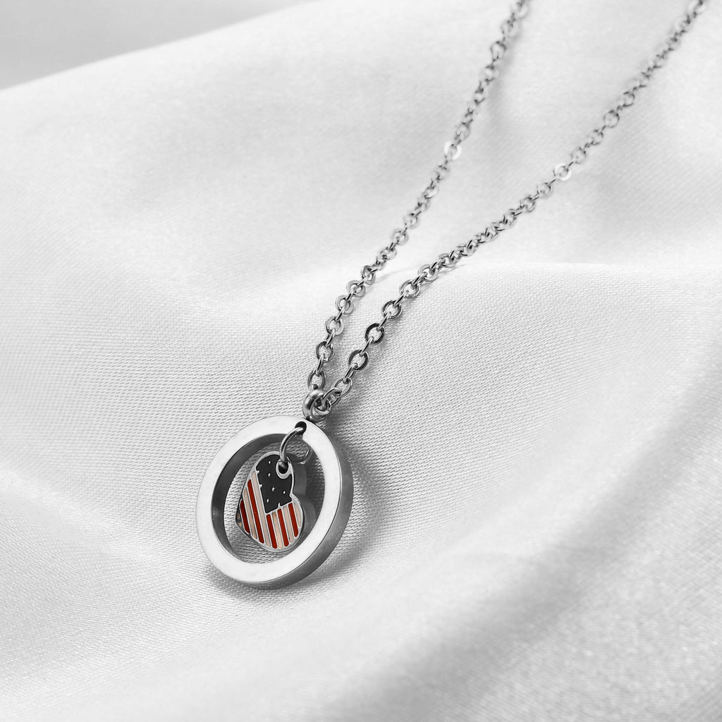 USA Flag Heart Pendant Necklace — necklace, view 2