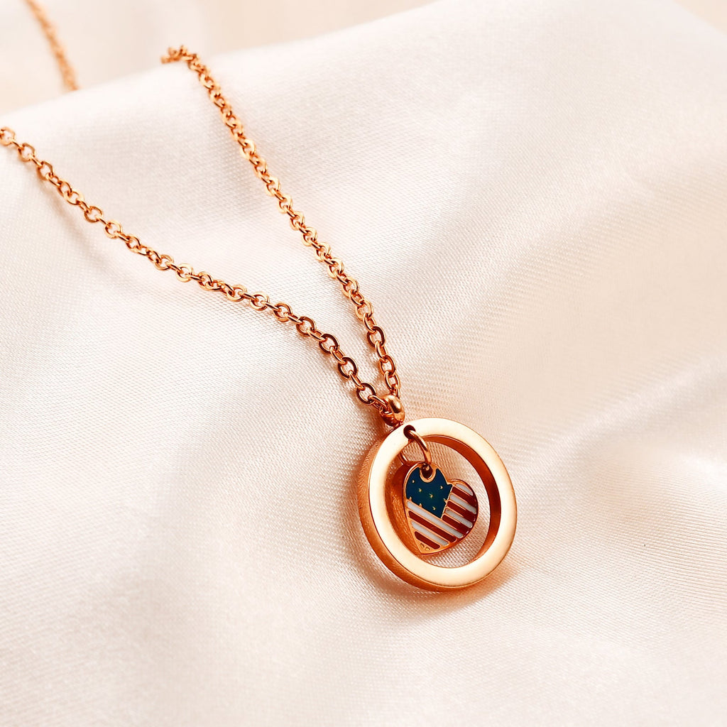 USA Flag Heart Pendant Necklace — necklace, view 3