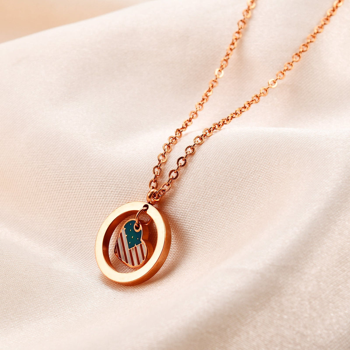 USA Flag Heart Pendant Necklace — necklace, view 4