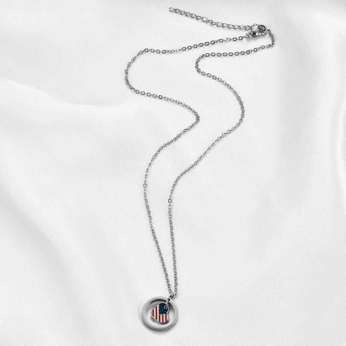 USA Flag Heart Pendant Necklace — necklace, view 5