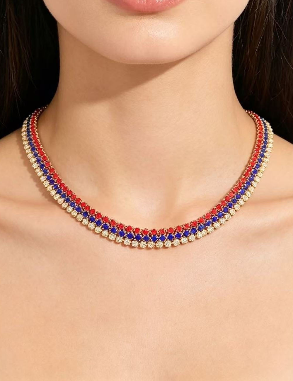 USA Flag Sparkling Choker Necklace — necklace