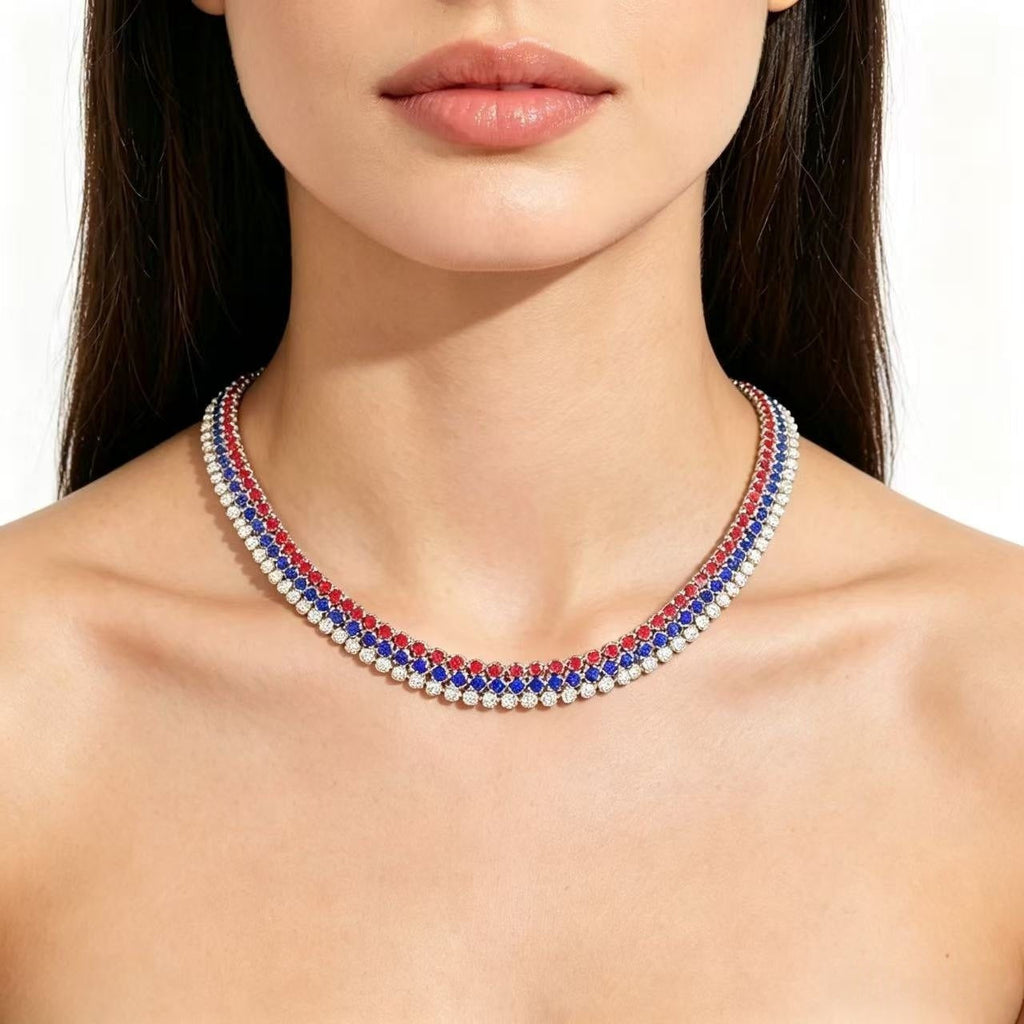 USA Flag Sparkling Choker Necklace — necklace, view 2