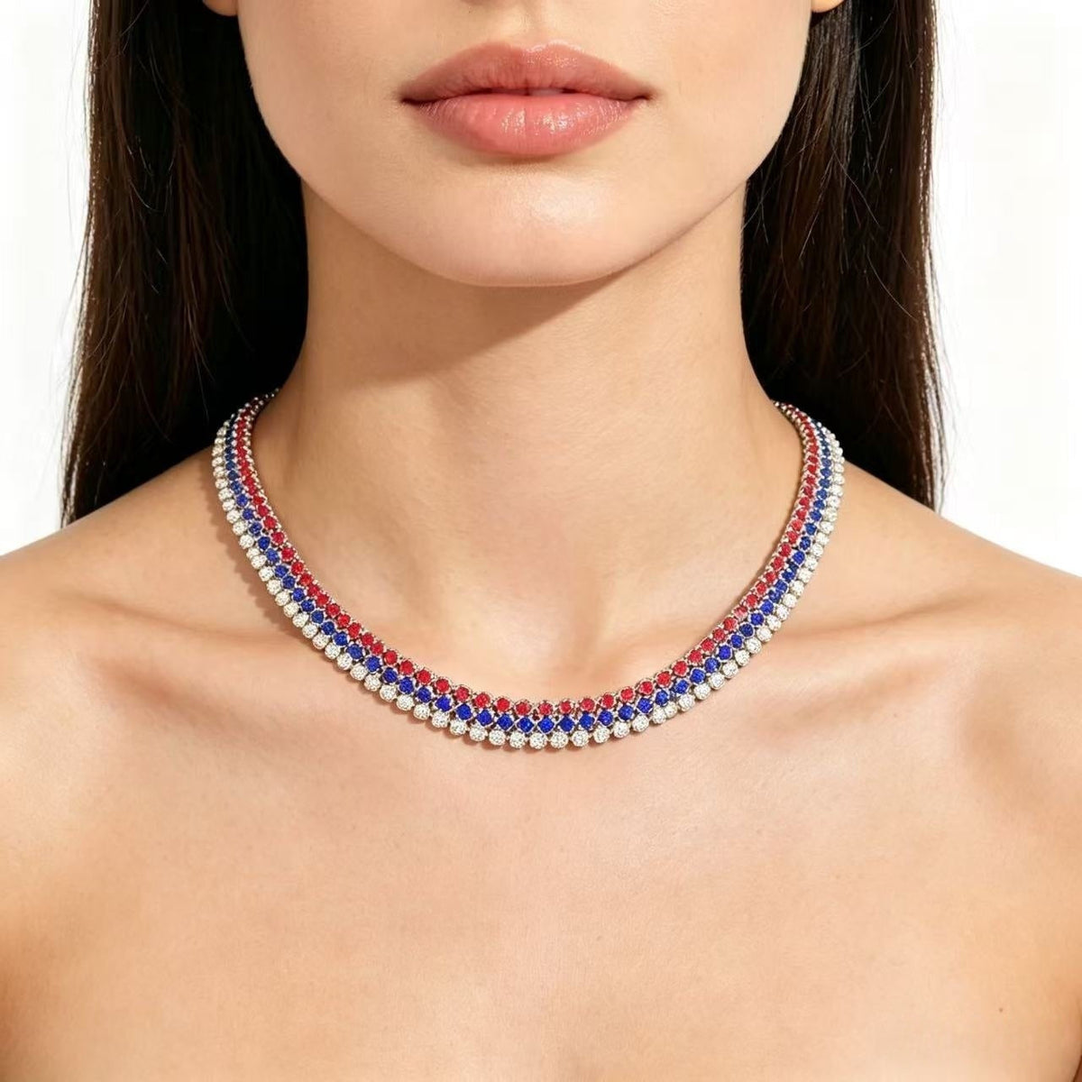 USA Flag Sparkling Choker Necklace — necklace, view 2