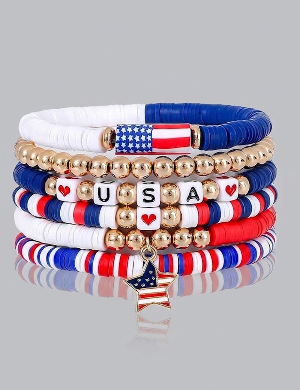 American Flag Heart Bead Bracelet — bracelet
