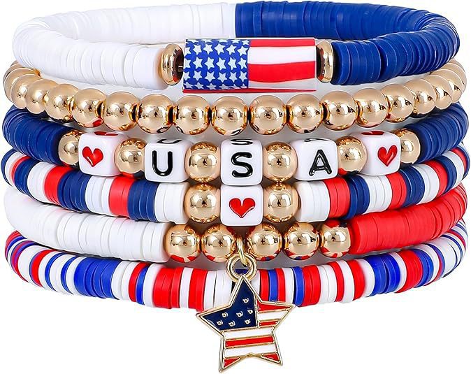 American Flag Heart Bead Bracelet — bracelet, view 15