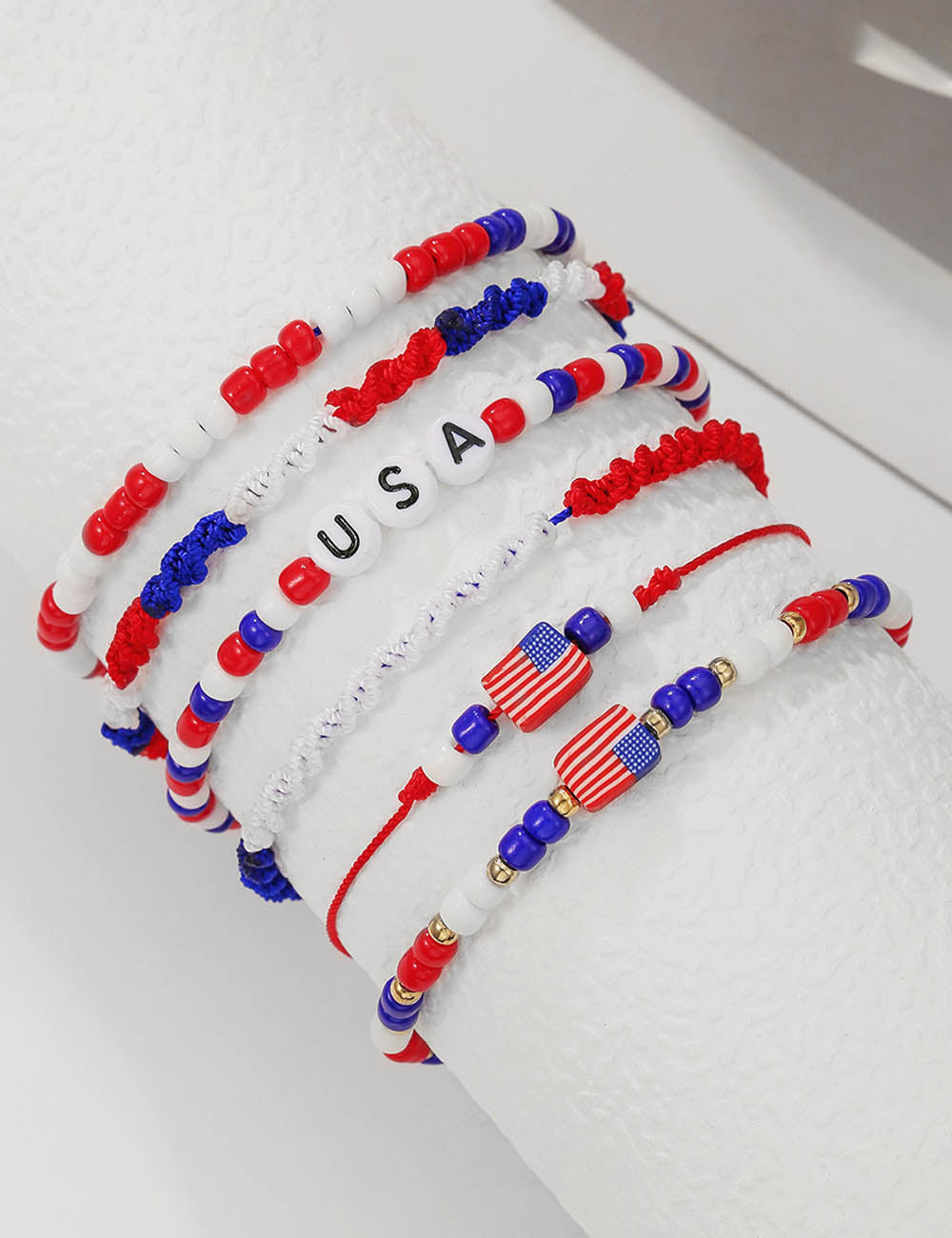 American Flag Beaded Bracelet Set — red blue bracelet