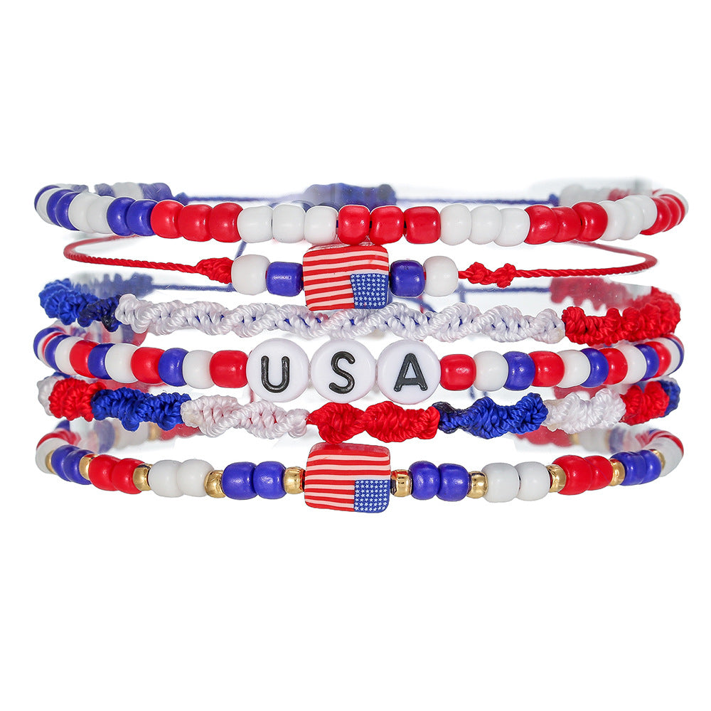 American Flag Beaded Bracelet Set — red blue bracelet, view 2