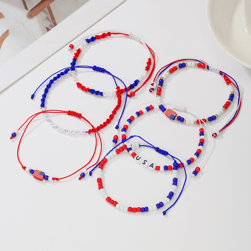 American Flag Beaded Bracelet Set — red blue bracelet, view 3