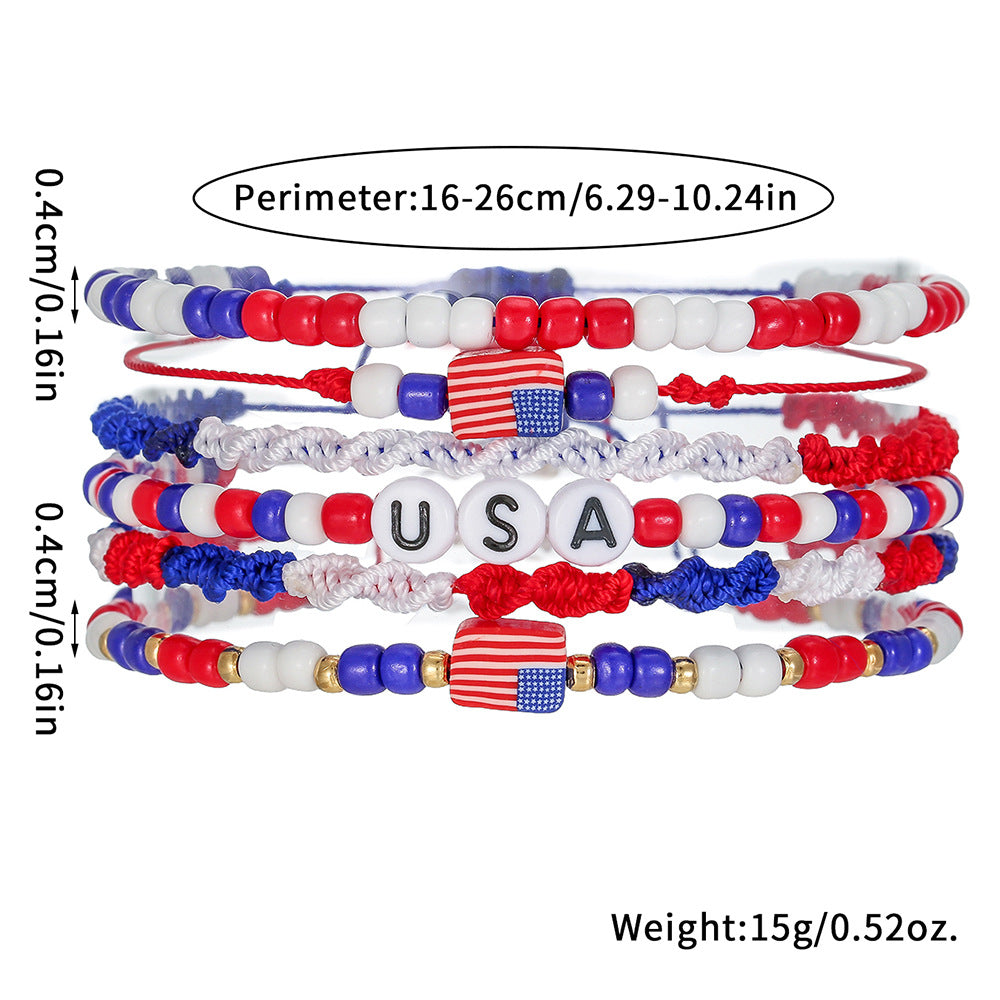 American Flag Beaded Bracelet Set — red blue bracelet, view 4
