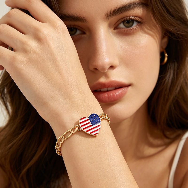 Gold-Plated Flag Chain Bracelet — gold bracelet, view 3