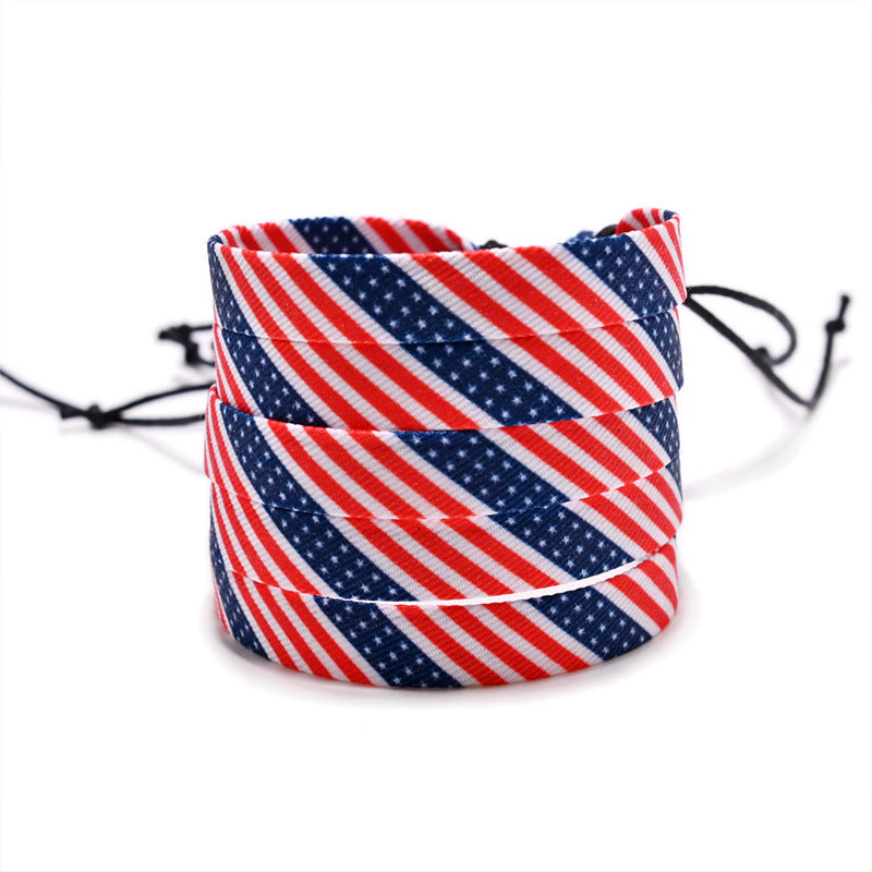 Flag Pattern Woven Bracelet — red bracelet, view 2