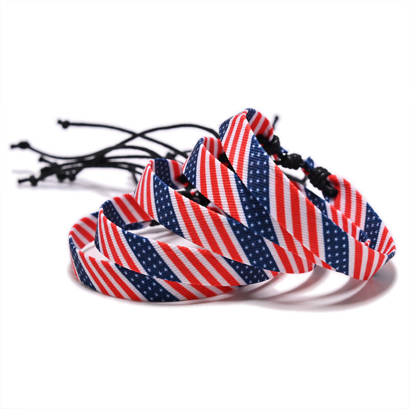 Flag Pattern Woven Bracelet — red bracelet, view 3