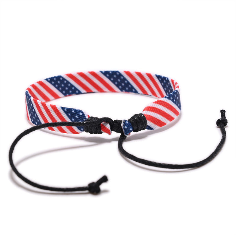 Flag Pattern Woven Bracelet — red bracelet, view 4