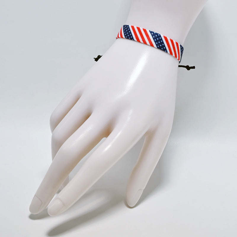 Flag Pattern Woven Bracelet — red bracelet, view 5