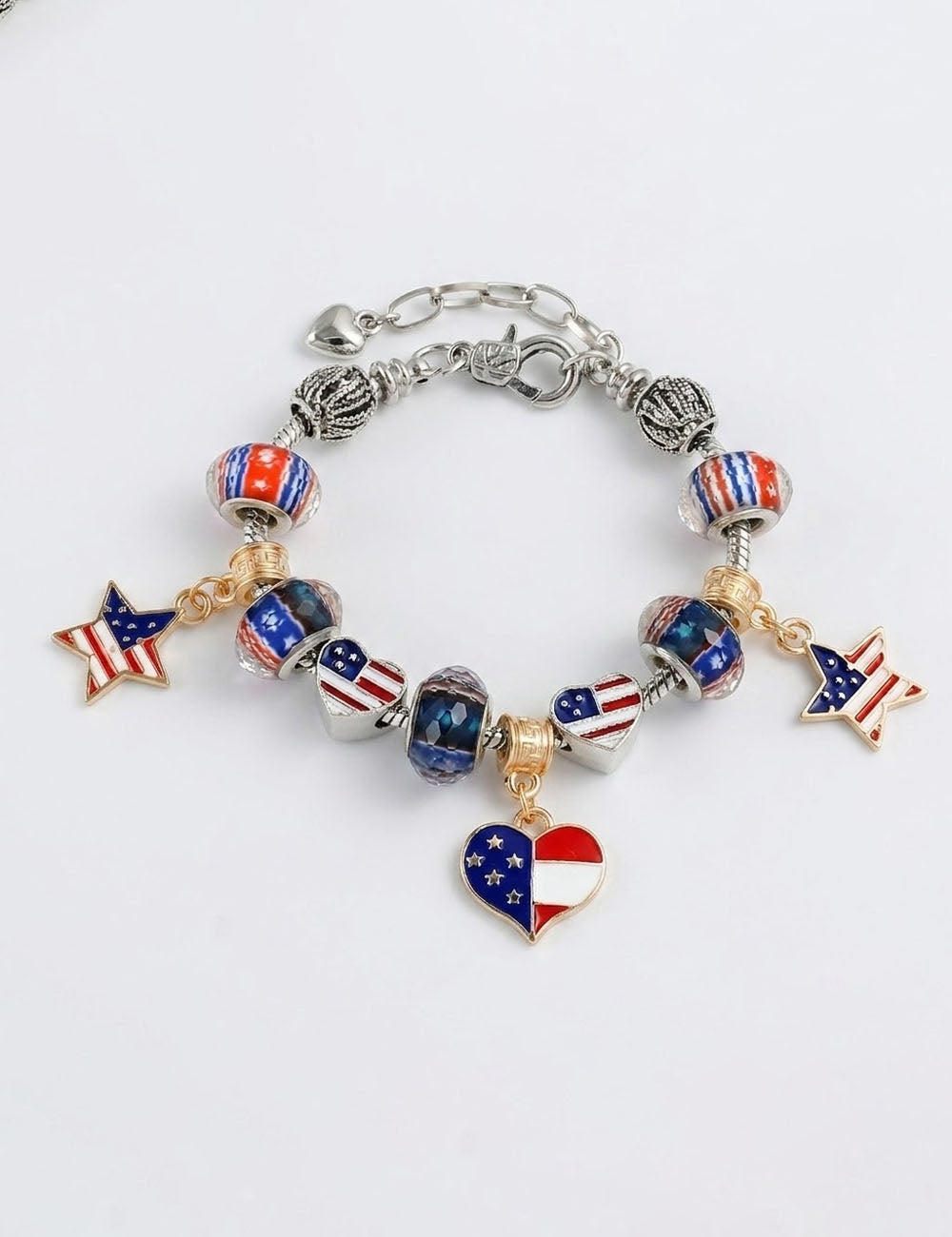 Flag Pattern Beaded Bracelet — silver bracelet