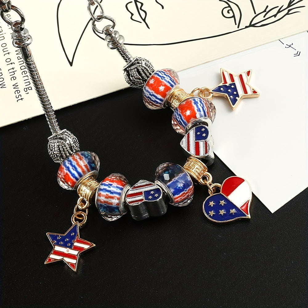 Flag Pattern Beaded Bracelet — silver bracelet, view 3