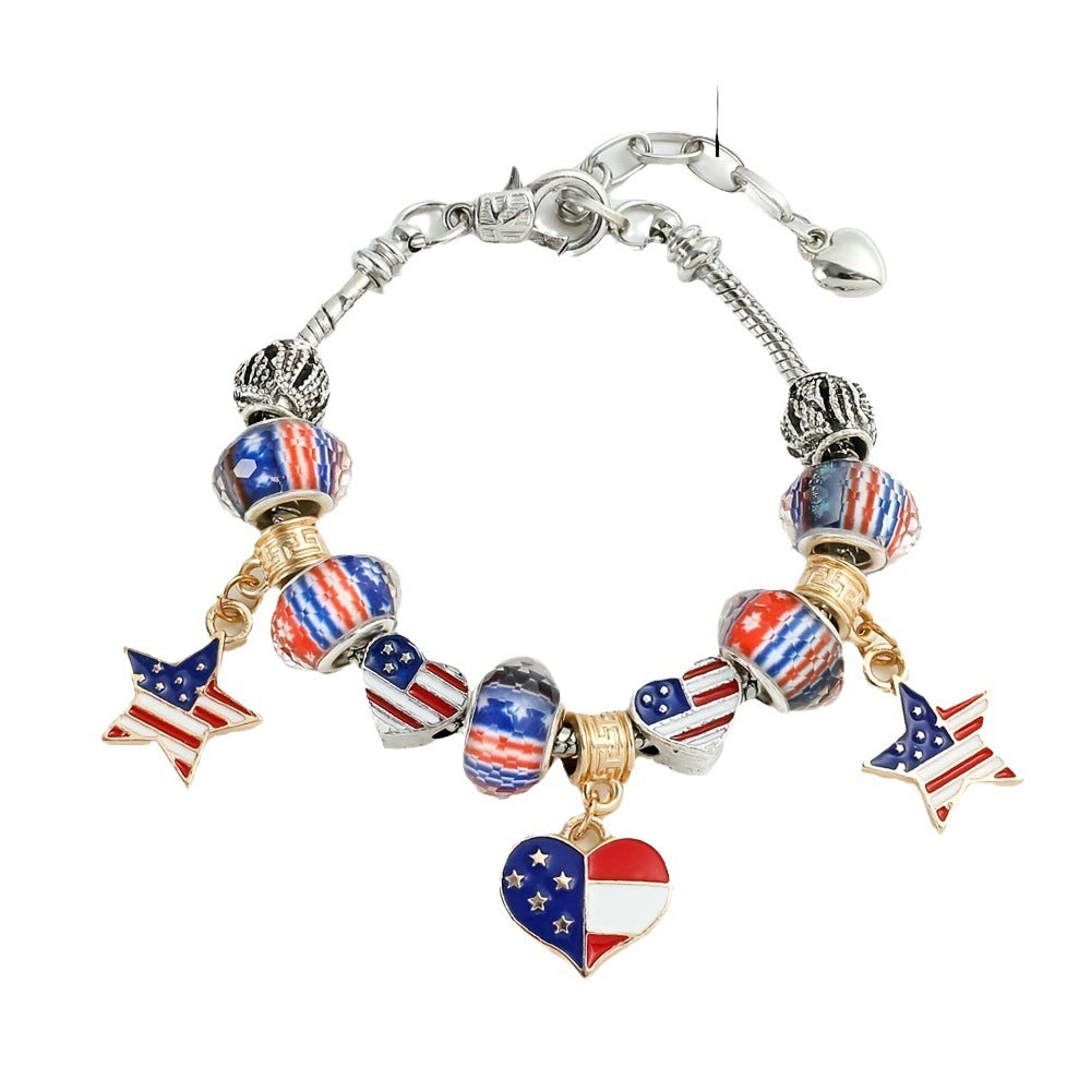 Flag Pattern Beaded Bracelet — silver bracelet, view 4
